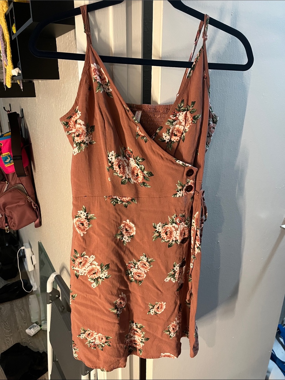 Xhilaration Rust Floral Wrap Mini Dress